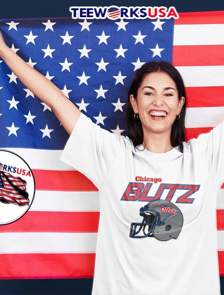 Chicago Blitz The Distressed Football Helmet Vintage - Adult & Kids T-Shirts, Sweatshirts & Hoodies apparel design preview 2