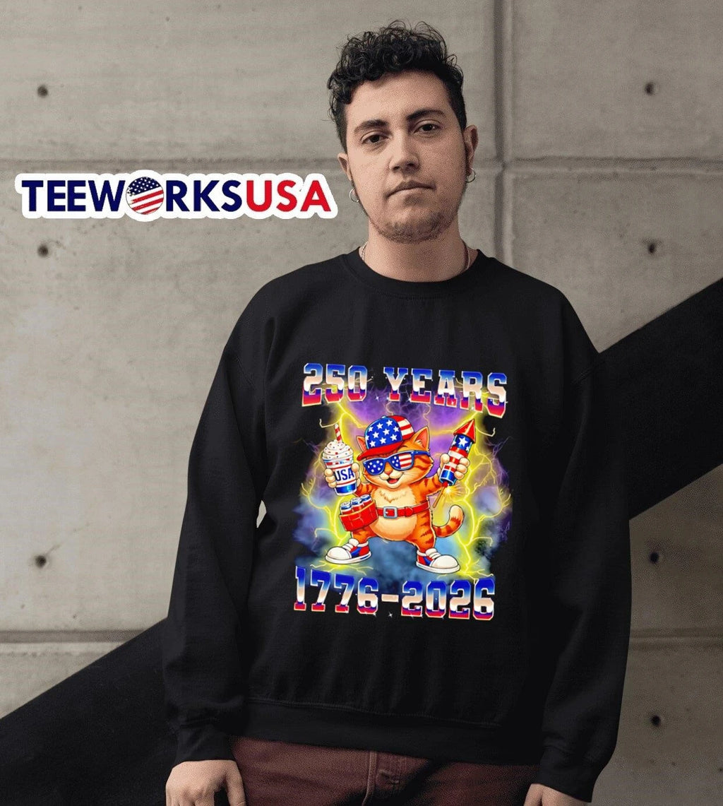 250 Years 1776-2026 USA Orange Cat - Adult & Kids T-Shirts, Sweatshirts & Hoodies apparel design preview 6