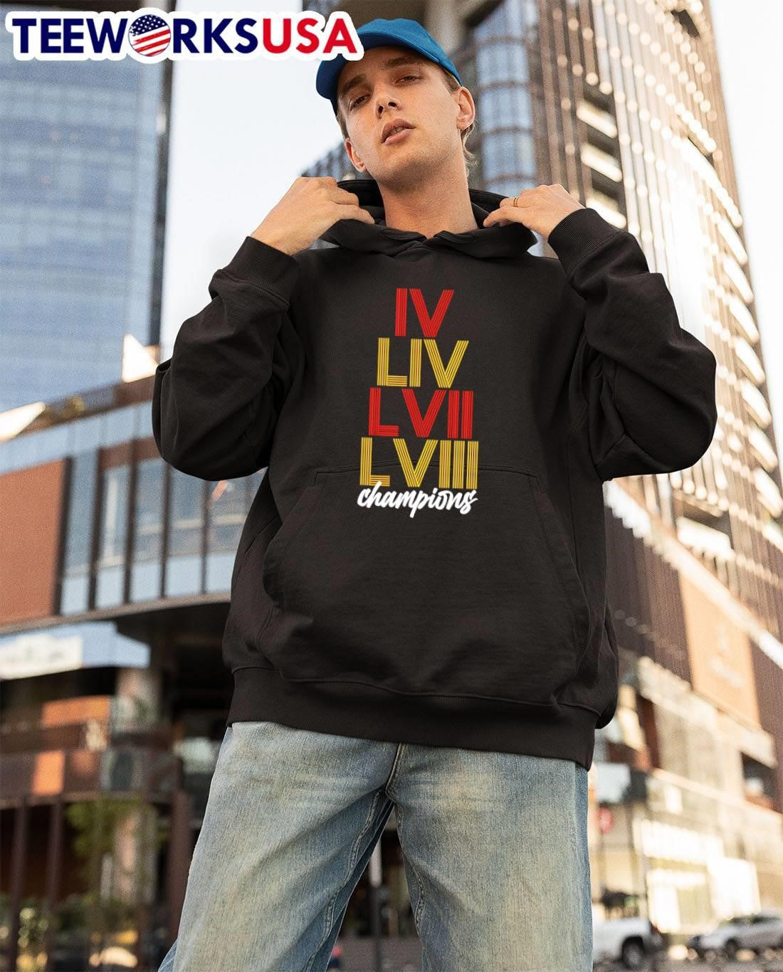 Kansas City Chiefs LVIII Stack Football - Adult & Kids T-Shirts, Sweatshirts & Hoodies apparel design preview 3