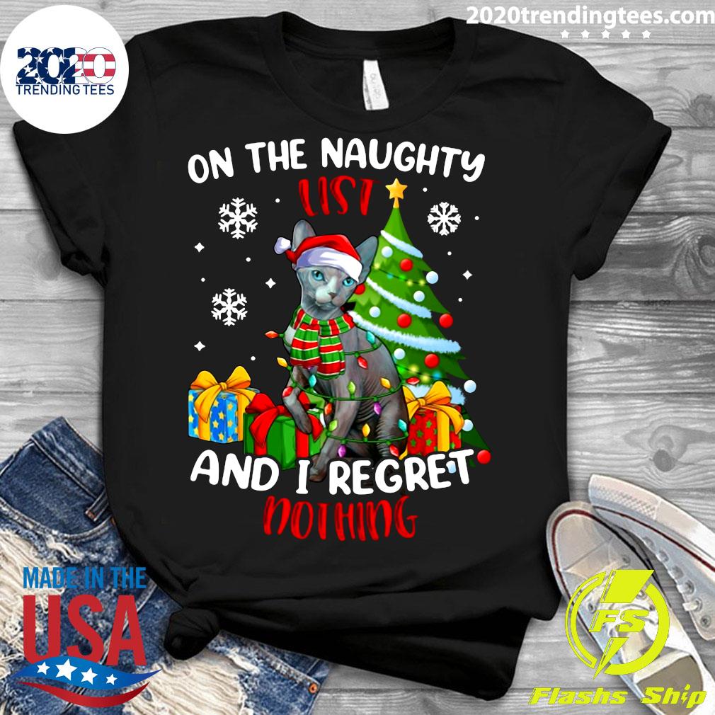 Cat Christmas On The Naughty List And I Regret - Adult & Kids T-Shirts, Sweatshirts & Hoodies apparel design preview 3