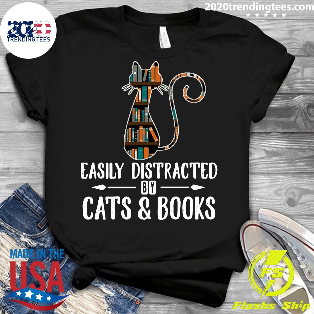 Cat Easily Distracted By Cats And Books - Adult & Kids T-Shirts, Sweatshirts & Hoodies apparel design preview 3
