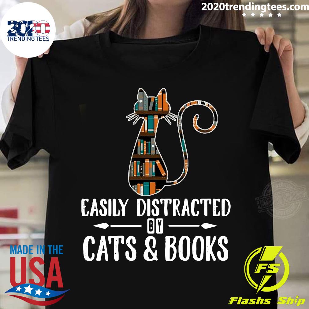 Cat Easily Distracted By Cats And Books - Adult & Kids T-Shirts, Sweatshirts & Hoodies apparel design preview 1