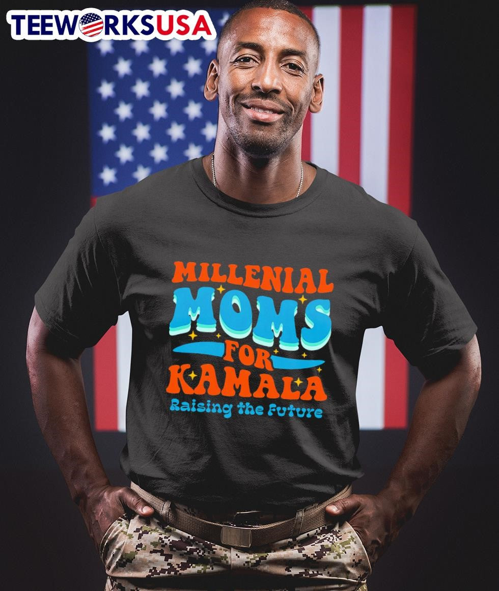 Millennial moms for Kamala Harris raising the future - Adult & Kids T-Shirts, Sweatshirts & Hoodies apparel design preview 1