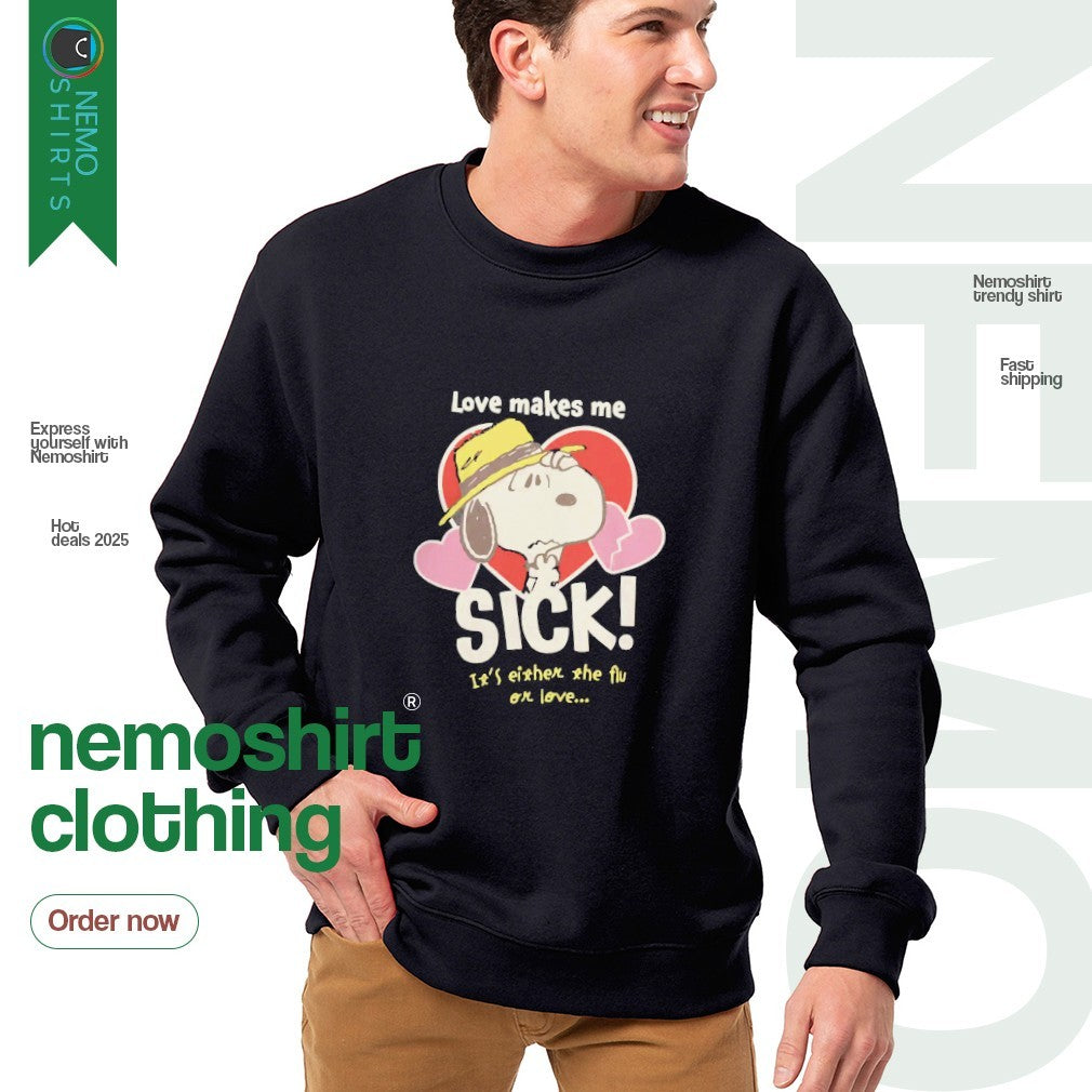 Snoopy love makes me sick It's either the flu or - Adult & Kids T-Shirts, Sweatshirts & Hoodies apparel design preview 4