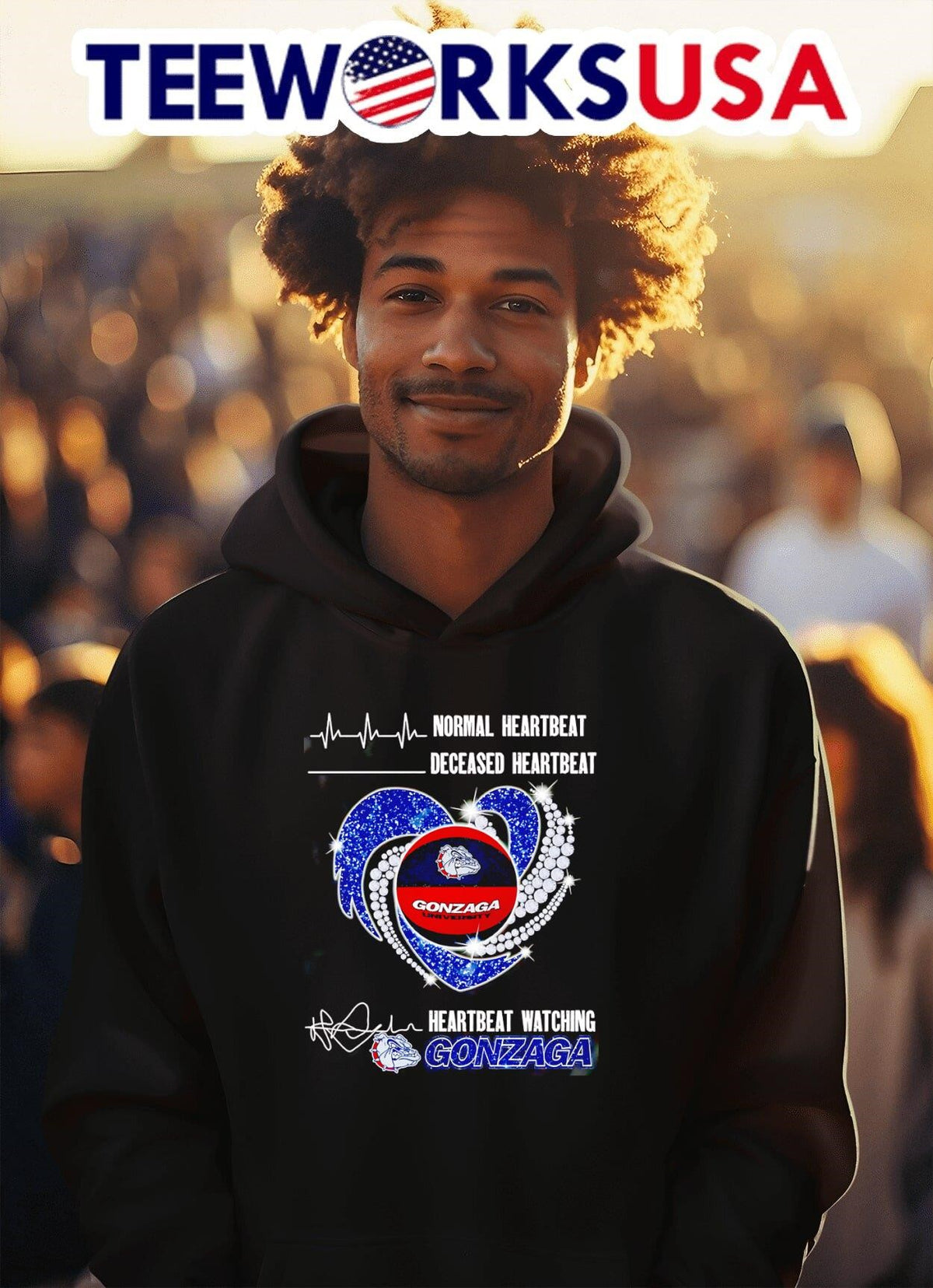 Normal heartbeat deceased watching Gonzaga Bulldogs - Adult & Kids T-Shirts, Sweatshirts & Hoodies apparel design preview 2
