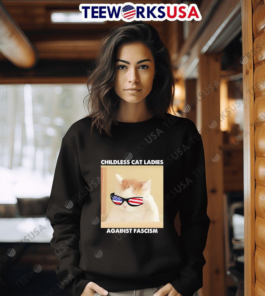Childless Cat Ladies Against Fascism Kamala Harris - Adult & Kids T-Shirts, Sweatshirts & Hoodies apparel design preview 3