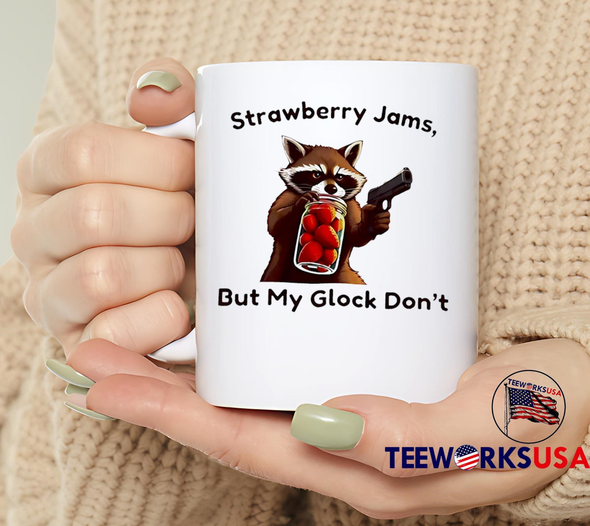 Raccoon Strawberry Jams But My Glock Don't Fruit - Adult & Kids T-Shirts, Sweatshirts & Hoodies apparel design preview 6