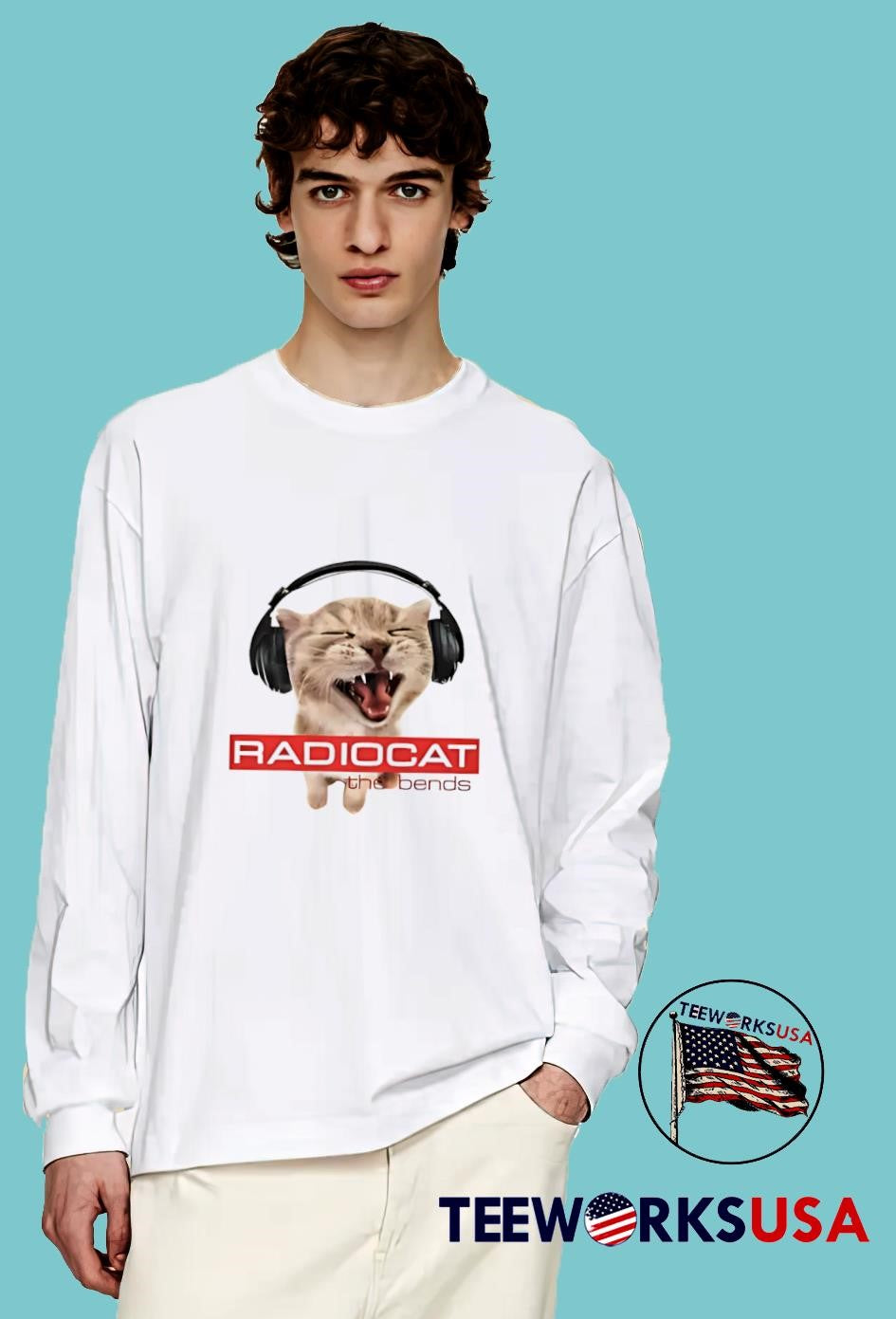 Radiocat the bends cat wearing headphones - Adult & Kids T-Shirts, Sweatshirts & Hoodies apparel design preview 4