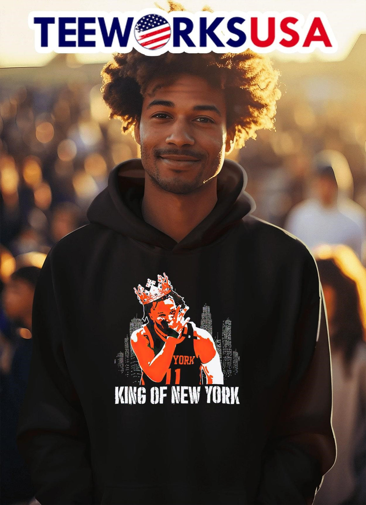 New York Knicks Jalen Brunson with crown king of - Adult & Kids T-Shirts, Sweatshirts & Hoodies apparel design preview 2