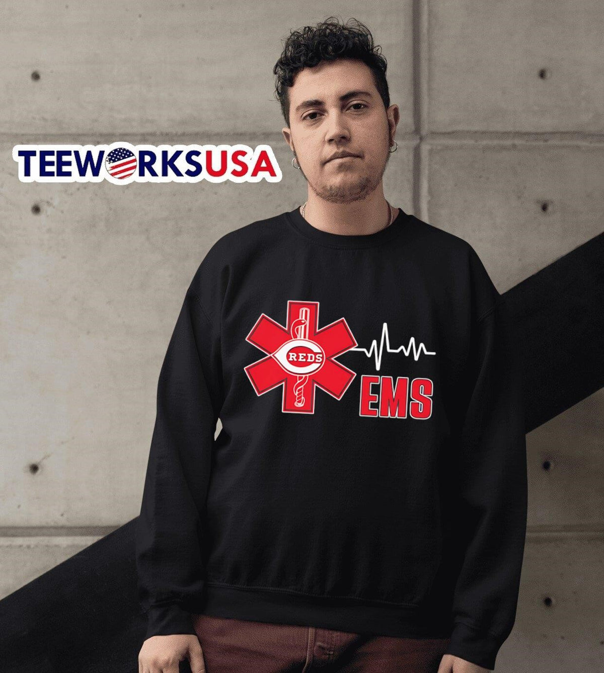 EMS heartbeat Cincinnati Reds logo - Adult & Kids T-Shirts, Sweatshirts & Hoodies apparel design preview 6