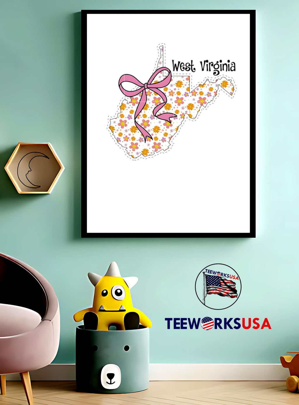 Floral Coquette Bow West Virginia Girly - Adult & Kids T-Shirts, Sweatshirts & Hoodies apparel design preview 3