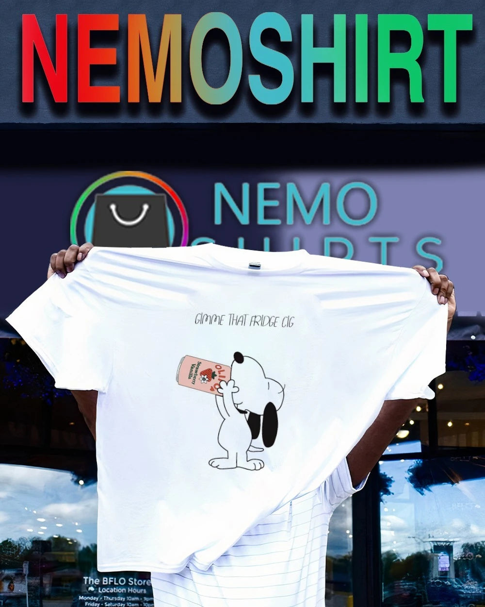 Snoopy Gimme That Fridge Cig Olipop Strawberry - Adult & Kids T-Shirts, Sweatshirts & Hoodies apparel design preview 1