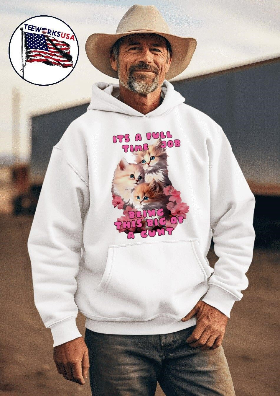 Its a full time job being this big of cunt flower cat - Adult & Kids T-Shirts, Sweatshirts & Hoodies apparel design preview 2