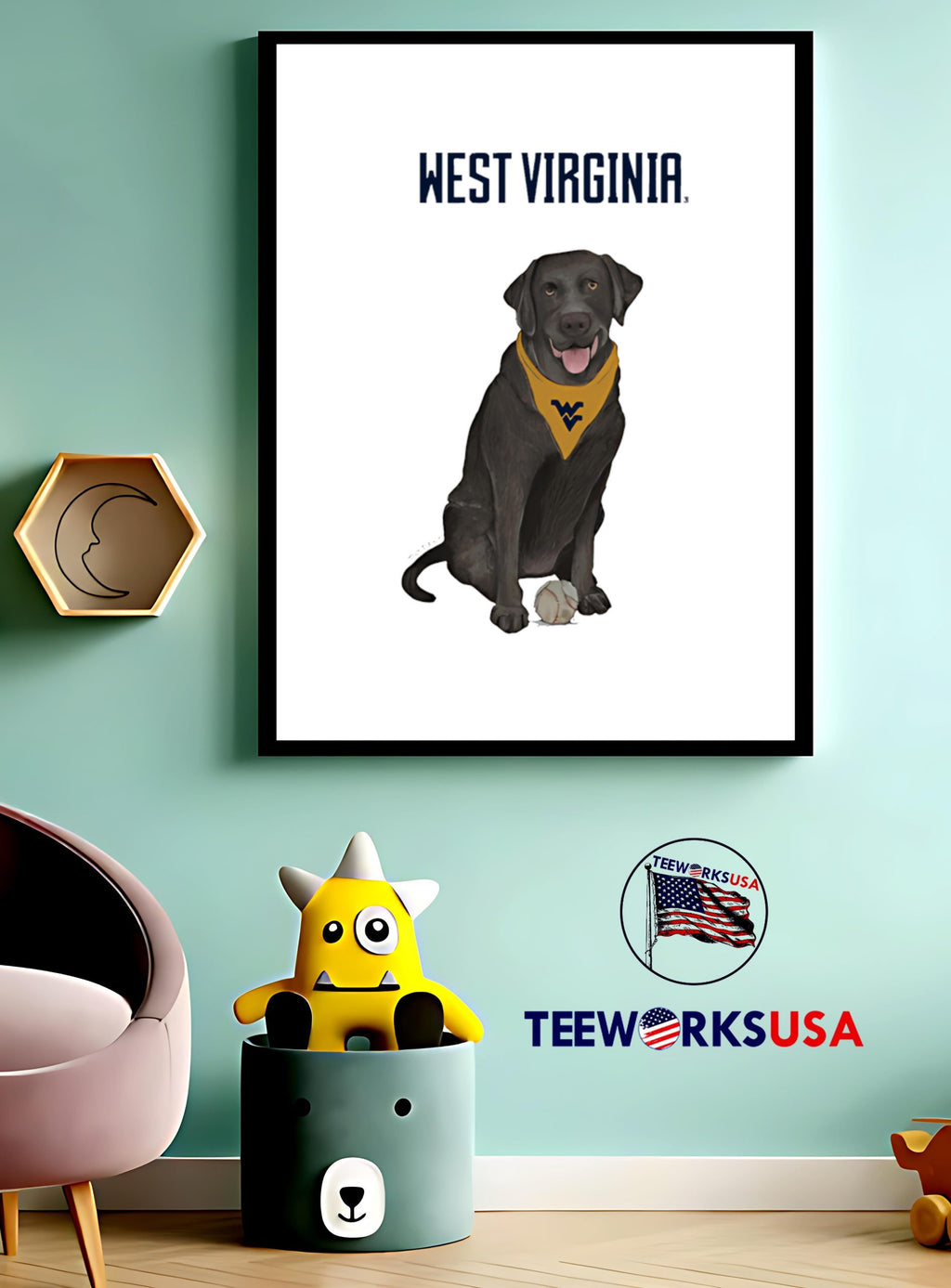 West Virginia Mountaineers Black Labrador Retriever - Adult & Kids T-Shirts, Sweatshirts & Hoodies apparel design preview 3