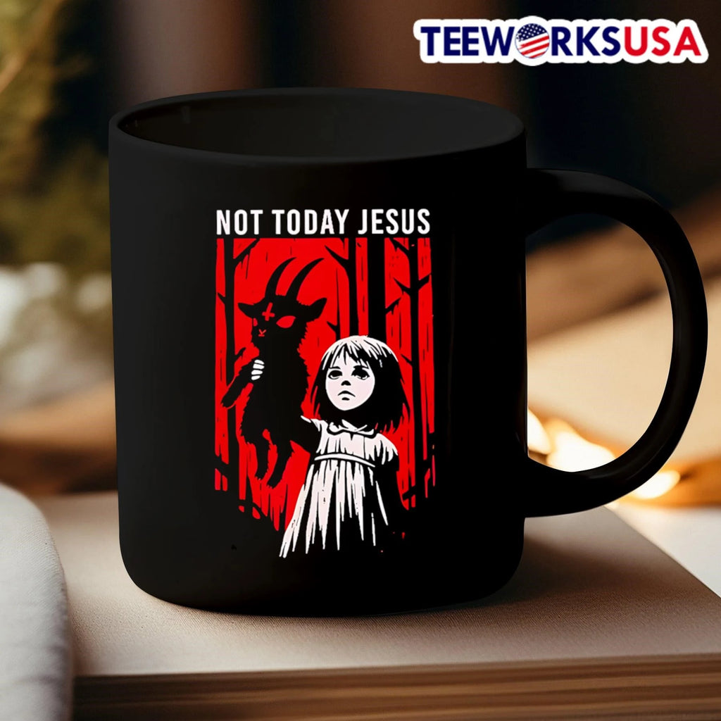 Not Today Jesus Gothic Dark Art Creepy Cute - Adult & Kids T-Shirts, Sweatshirts & Hoodies apparel design preview 3