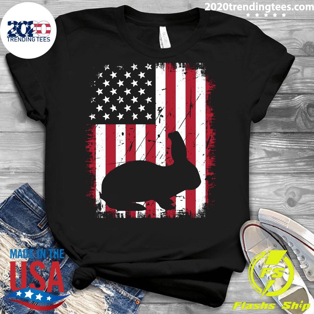 Cool Bunny Animals Retro USA American Flag - Adult & Kids T-Shirts, Sweatshirts & Hoodies apparel design preview 3