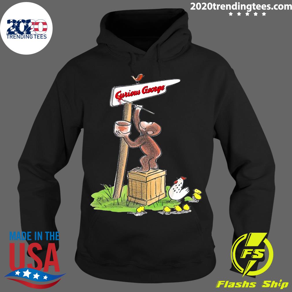 Curious George Making A Sign Outside Portrait - Adult & Kids T-Shirts, Sweatshirts & Hoodies apparel design preview 2