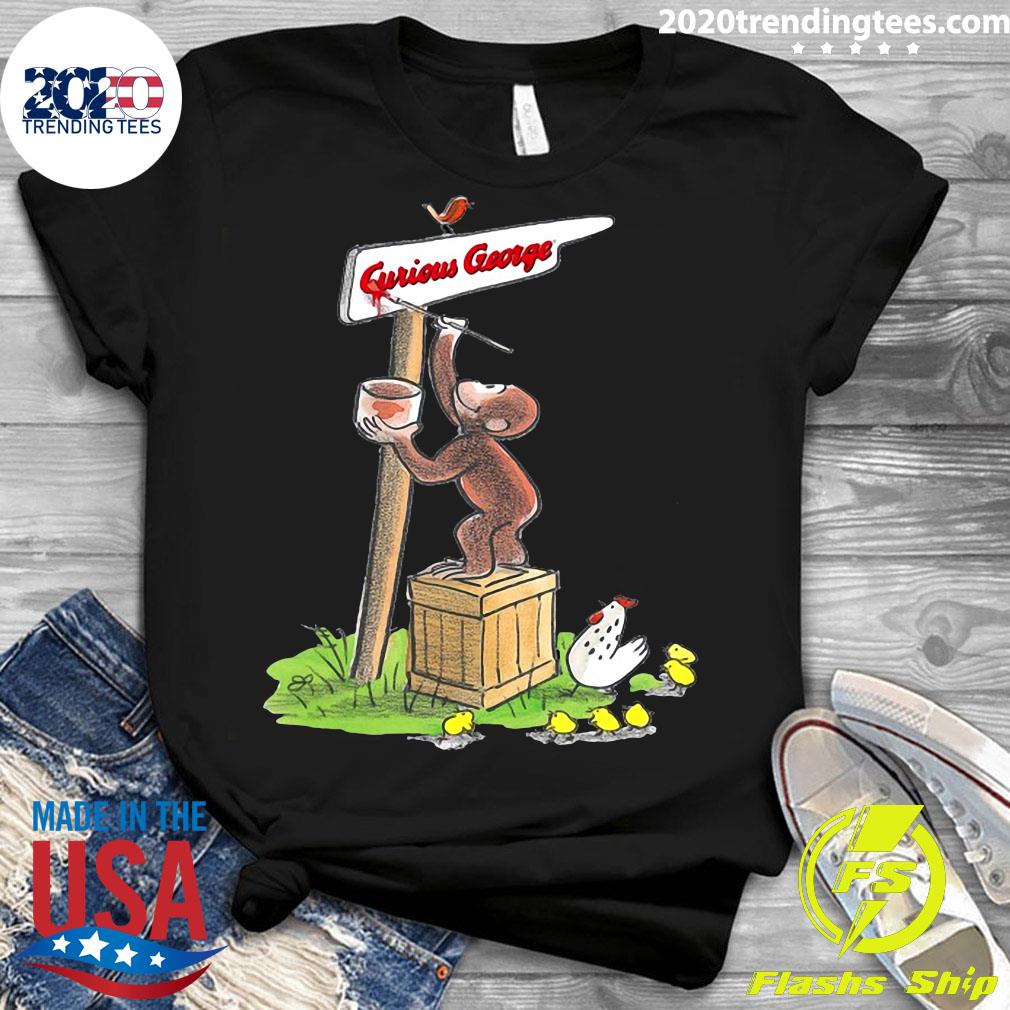 Curious George Making A Sign Outside Portrait - Adult & Kids T-Shirts, Sweatshirts & Hoodies apparel design preview 3