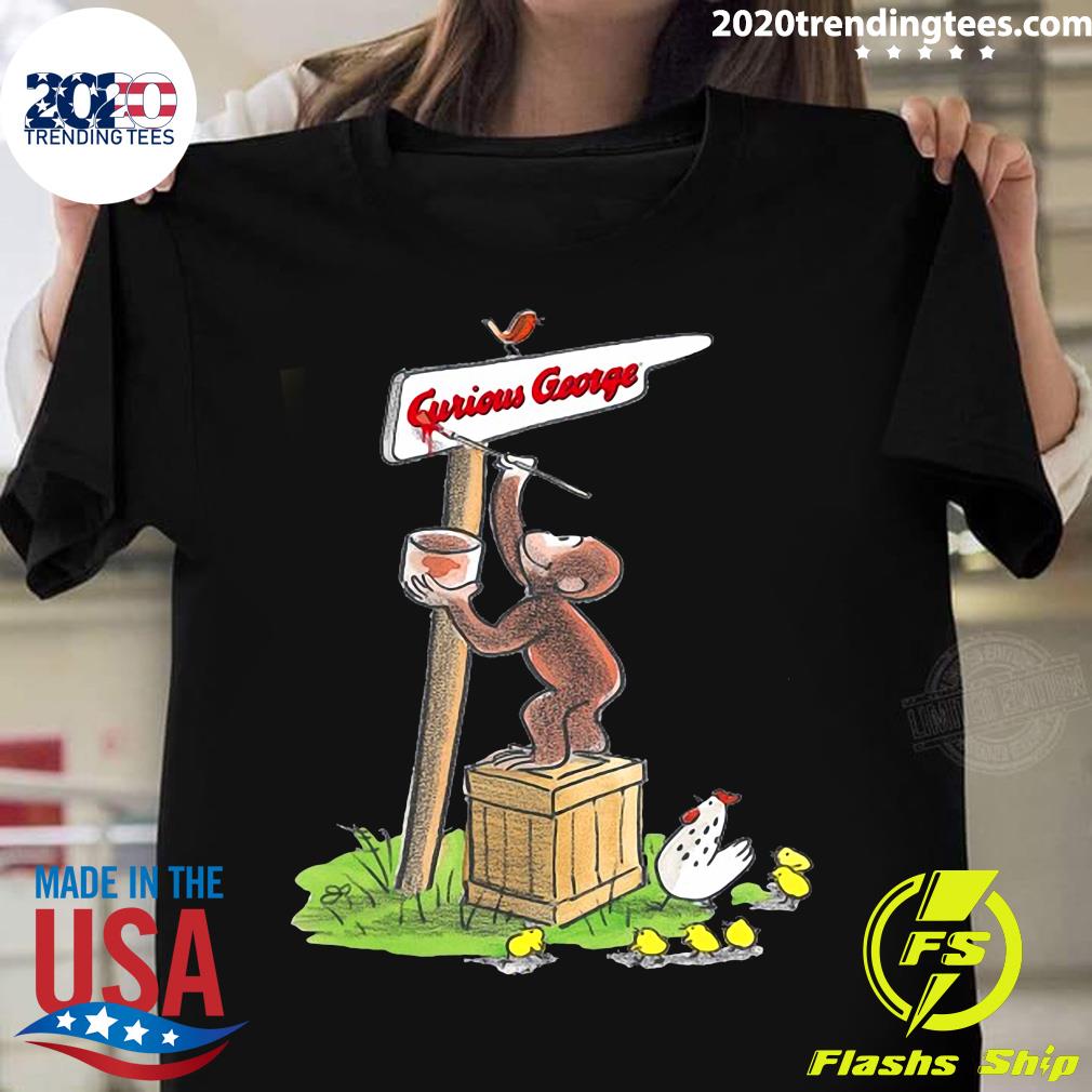 Curious George Making A Sign Outside Portrait - Adult & Kids T-Shirts, Sweatshirts & Hoodies apparel design preview 1