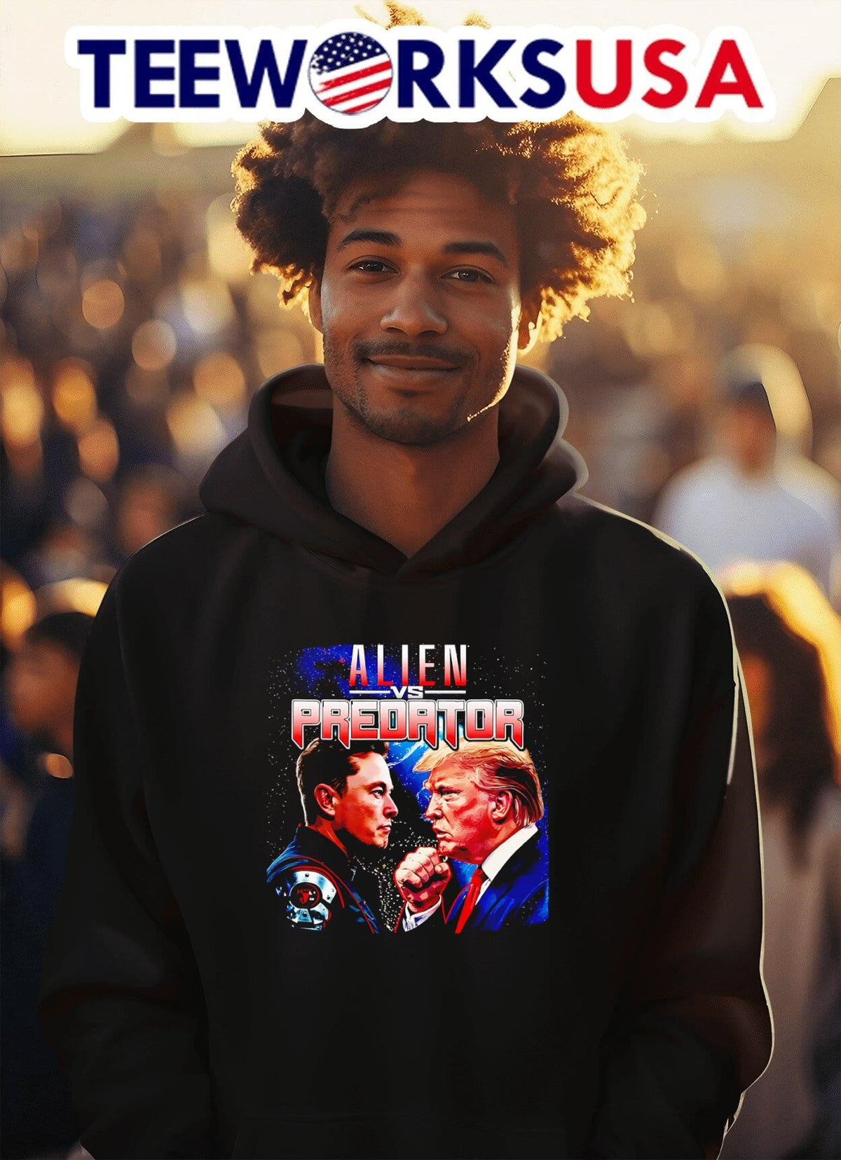 Alien vs Predator Elon Musk Donald Trump - Adult & Kids T-Shirts, Sweatshirts & Hoodies apparel design preview 2