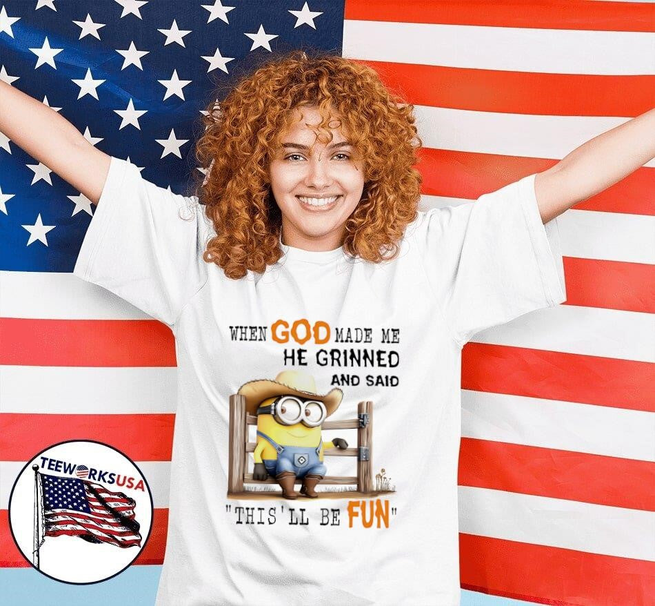 Minion when God made me he grinned and said this'll - Adult & Kids T-Shirts, Sweatshirts & Hoodies apparel design preview 7