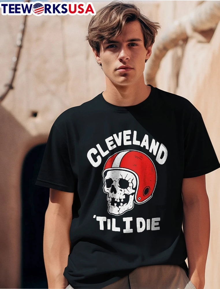 Cleveland Til I Die Skull Wearing Retro Red Striped - Adult & Kids T-Shirts, Sweatshirts & Hoodies apparel design preview 1