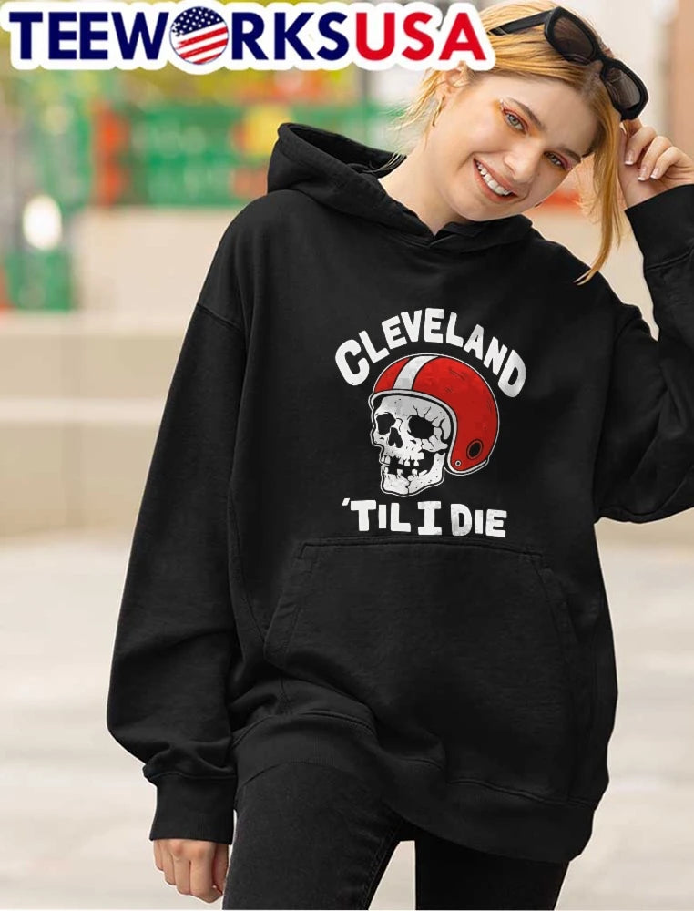 Cleveland Til I Die Skull Wearing Retro Red Striped - Adult & Kids T-Shirts, Sweatshirts & Hoodies apparel design preview 4