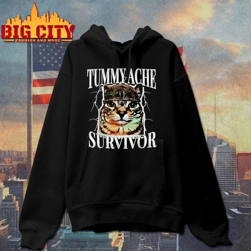 Tummy ache survivor cat funny - Adult & Kids T-Shirts, Sweatshirts & Hoodies apparel design preview 2