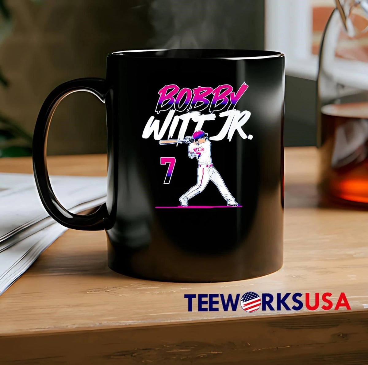 Bobby Witt Jr 7 Baseball Player Batting Pink White - Adult & Kids T-Shirts, Sweatshirts & Hoodies apparel design preview 2