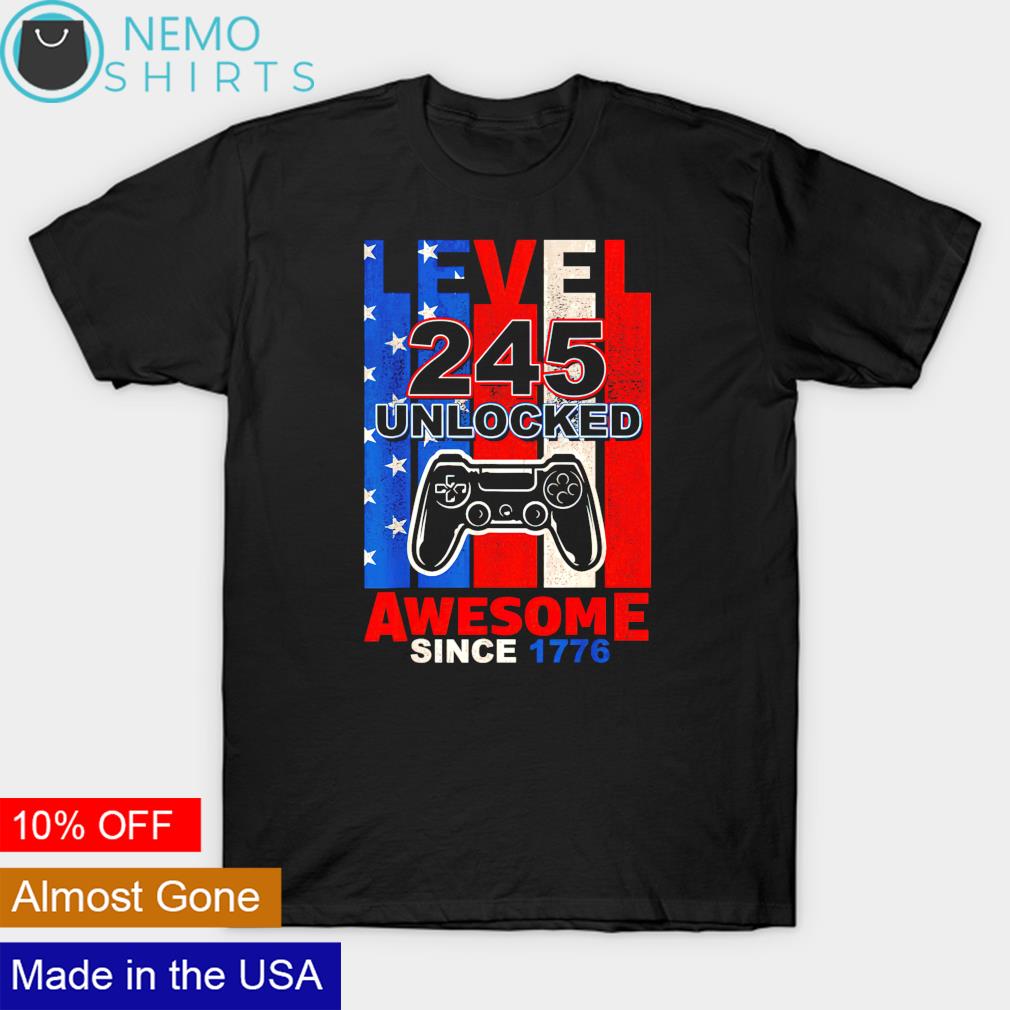 Gamer level 245 unlocked awesome since 1776 - Adult & Kids T-Shirts, Sweatshirts & Hoodies apparel design preview 1