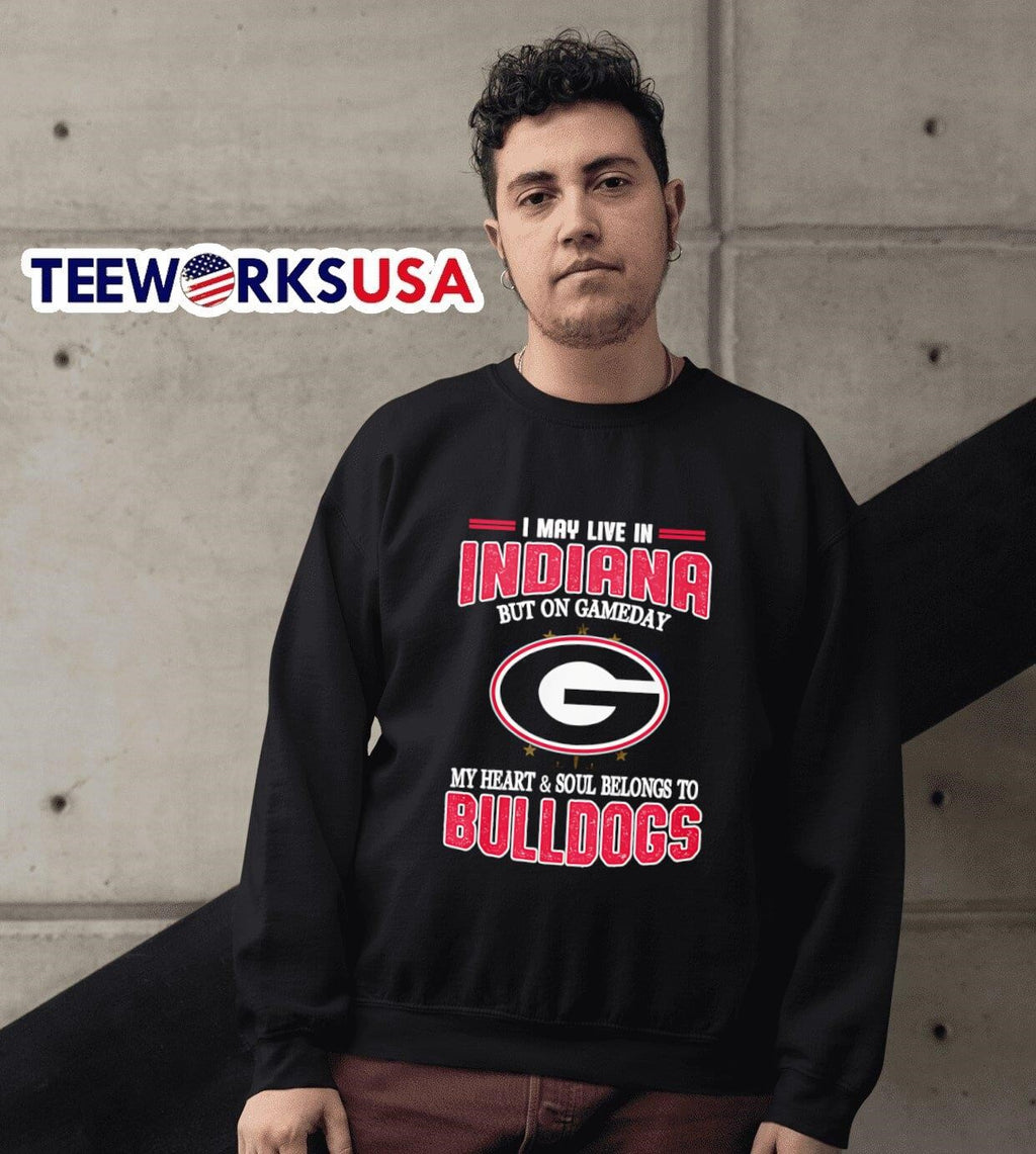 I may live in Indiana but on gameday my heart and - Adult & Kids T-Shirts, Sweatshirts & Hoodies apparel design preview 6