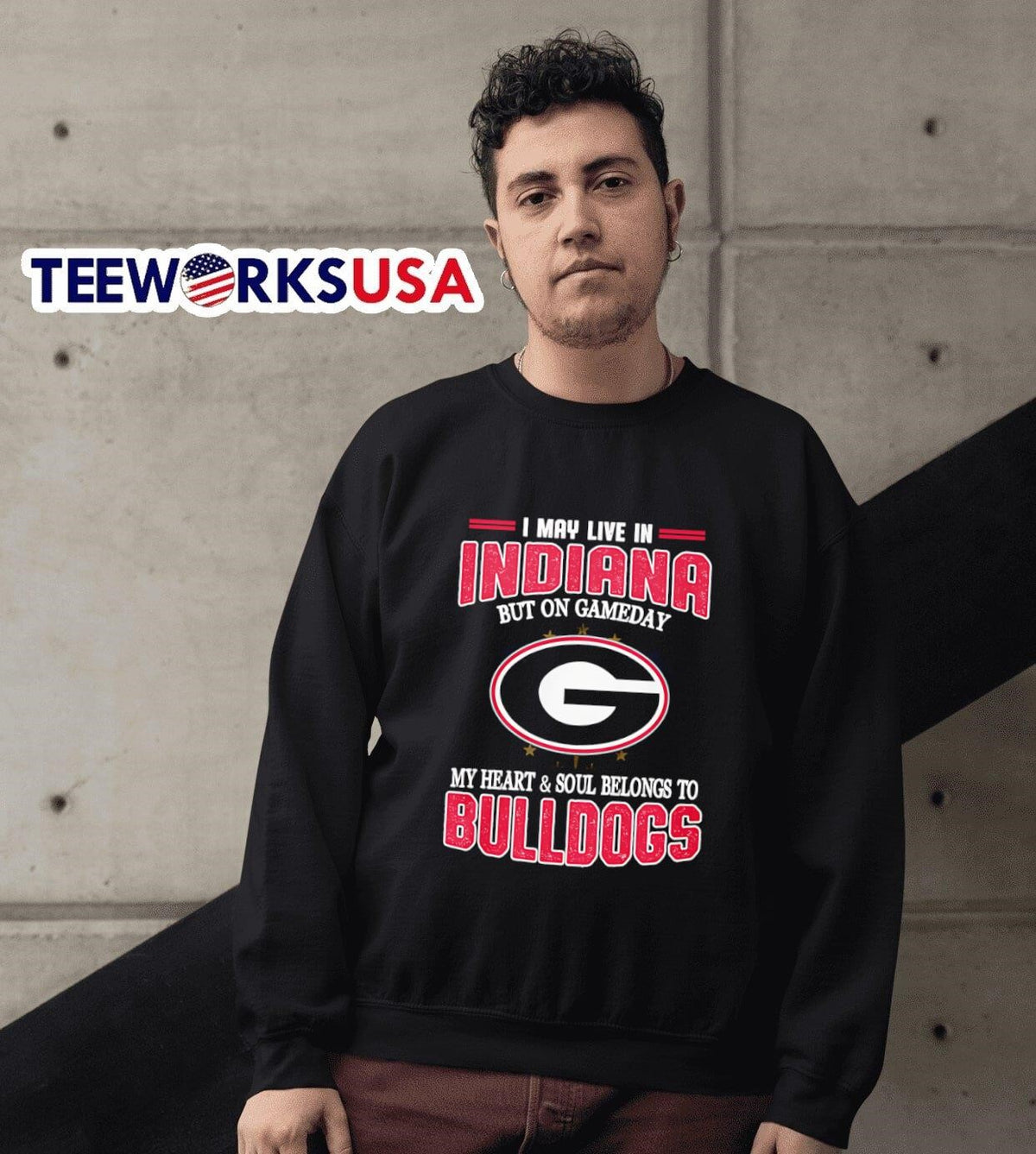 I may live in Indiana but on gameday my heart and - Adult & Kids T-Shirts, Sweatshirts & Hoodies apparel design preview 6