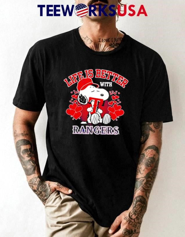Snoopy Life Is Better With Texas Rangers - Adult & Kids T-Shirts, Sweatshirts & Hoodies apparel design preview 1