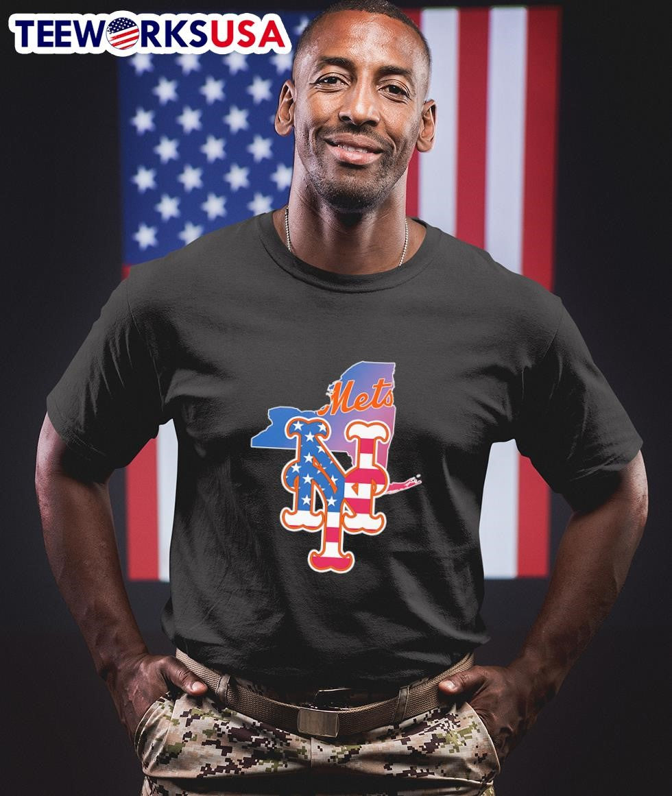 Map American flag New York Mets logo - Adult & Kids T-Shirts, Sweatshirts & Hoodies apparel design preview 1