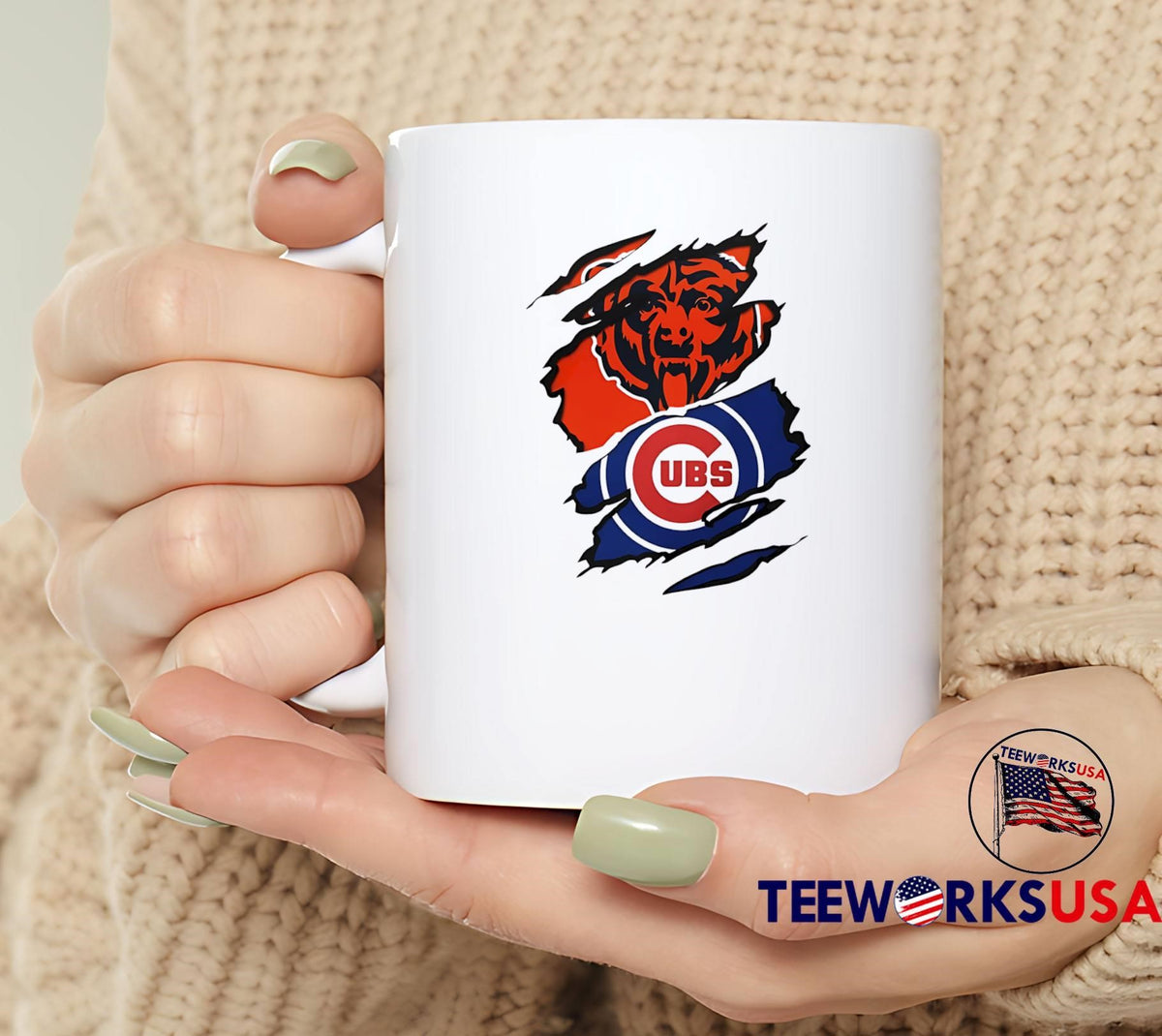 Chicago Bears and Cubs Ripped Torn Logo Print - Adult & Kids T-Shirts, Sweatshirts & Hoodies apparel design preview 4