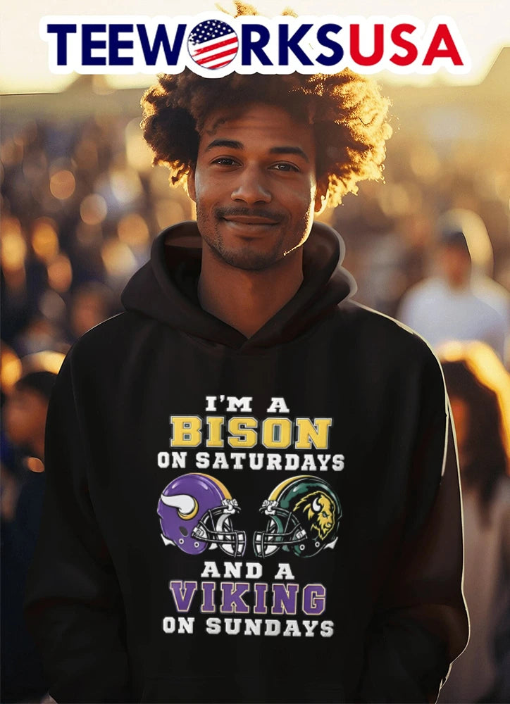 I Am A Bison On Saturdays And Viking Sundays - Adult & Kids T-Shirts, Sweatshirts & Hoodies apparel design preview 3