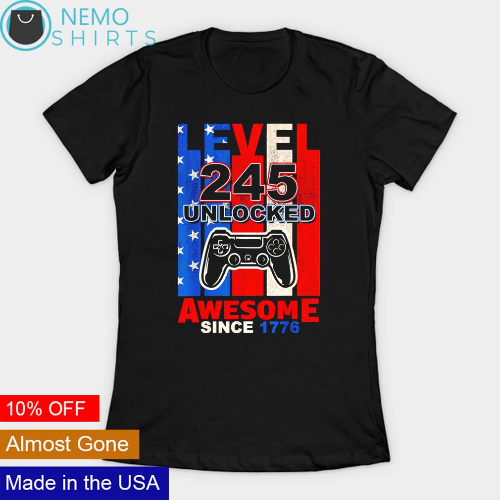 Gamer level 245 unlocked awesome since 1776 - Adult & Kids T-Shirts, Sweatshirts & Hoodies apparel design preview 3