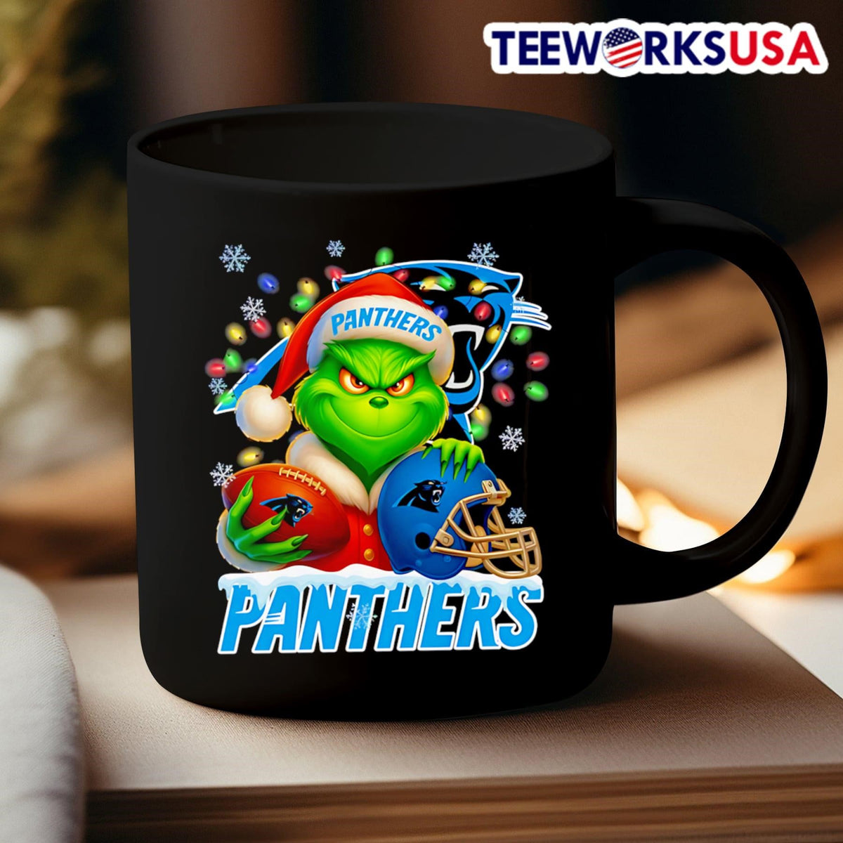 Santa Christmas Grinch Carolina Panthers holding - Adult & Kids T-Shirts, Sweatshirts & Hoodies apparel design preview 3