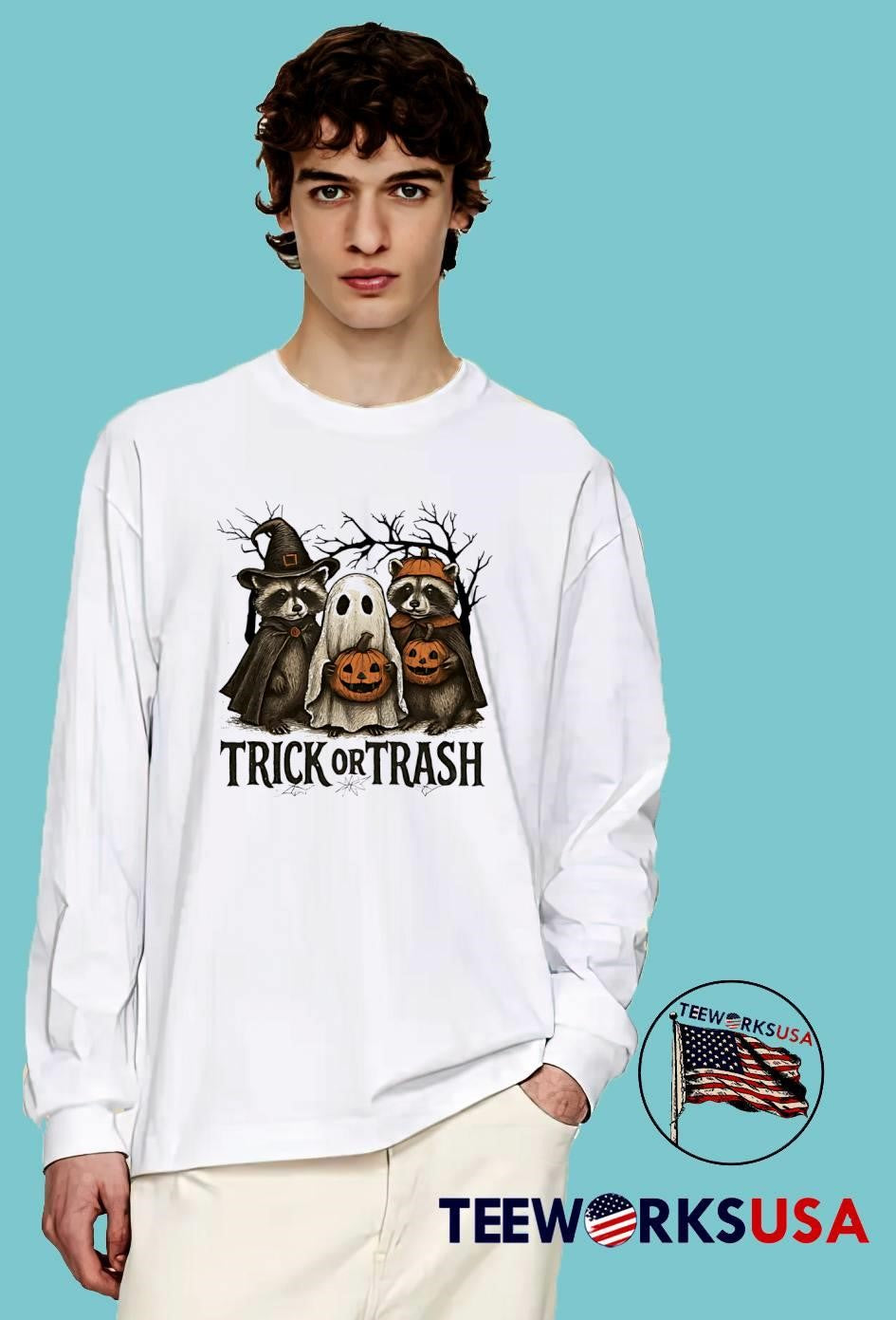 Halloween Raccoon Trick or Trash - Adult & Kids T-Shirts, Sweatshirts & Hoodies apparel design preview 4