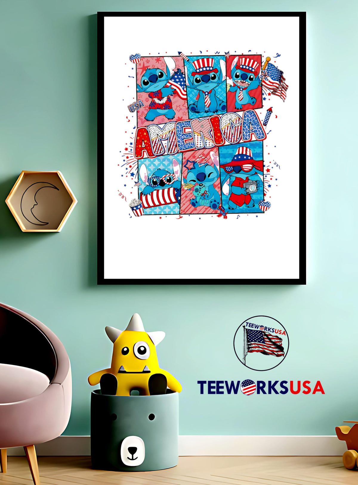 Stitch Retro America Fourth Of July Cartoon Coquette - Adult & Kids T-Shirts, Sweatshirts & Hoodies apparel design preview 3