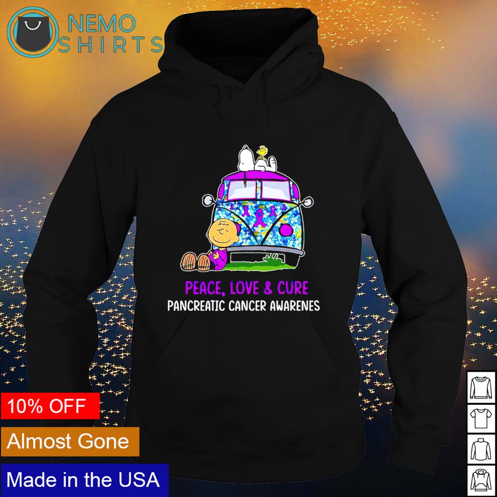 Peanuts characters peace love and cure pancreatic - Adult & Kids T-Shirts, Sweatshirts & Hoodies apparel design preview 2