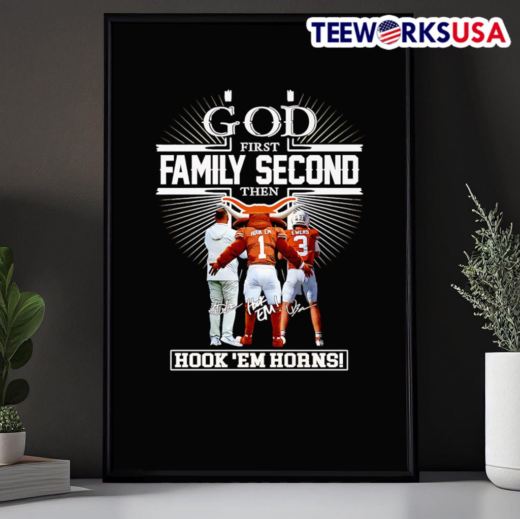 God first family second then hook 'em horns coach - Adult & Kids T-Shirts, Sweatshirts & Hoodies apparel design preview 5