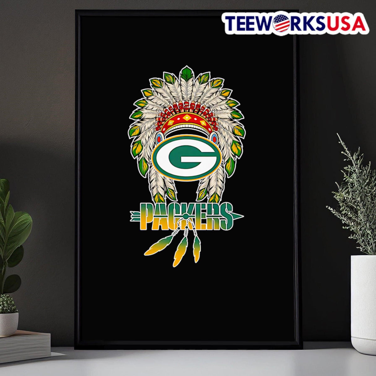 Native Chief headdress Green Bay Packers - Adult & Kids T-Shirts, Sweatshirts & Hoodies apparel design preview 5