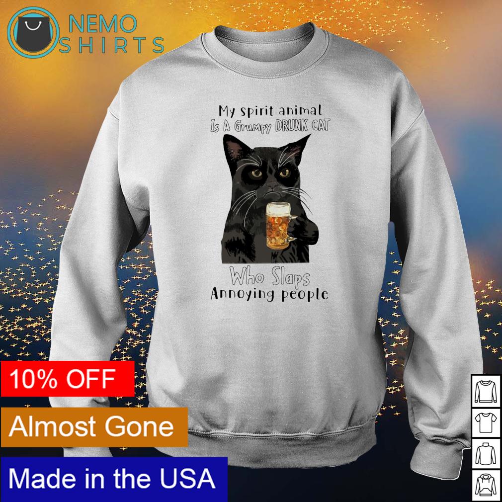 My spirit animal is a grumpy drunk cat who slaps - Adult & Kids T-Shirts, Sweatshirts & Hoodies apparel design preview 4