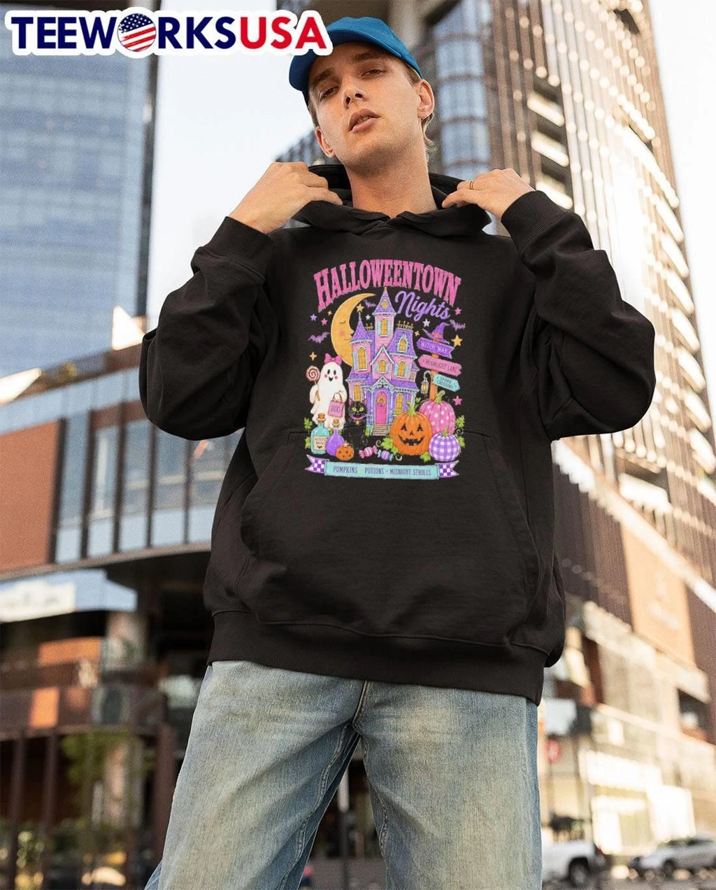 Halloweentown Nights Pumpkins Potions Midnight - Adult & Kids T-Shirts, Sweatshirts & Hoodies apparel design preview 3