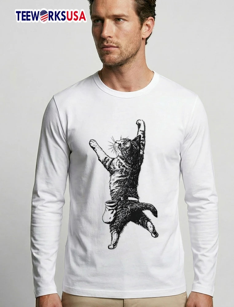 Cat climbing wall with chalk bag - Adult & Kids T-Shirts, Sweatshirts & Hoodies apparel design preview 3