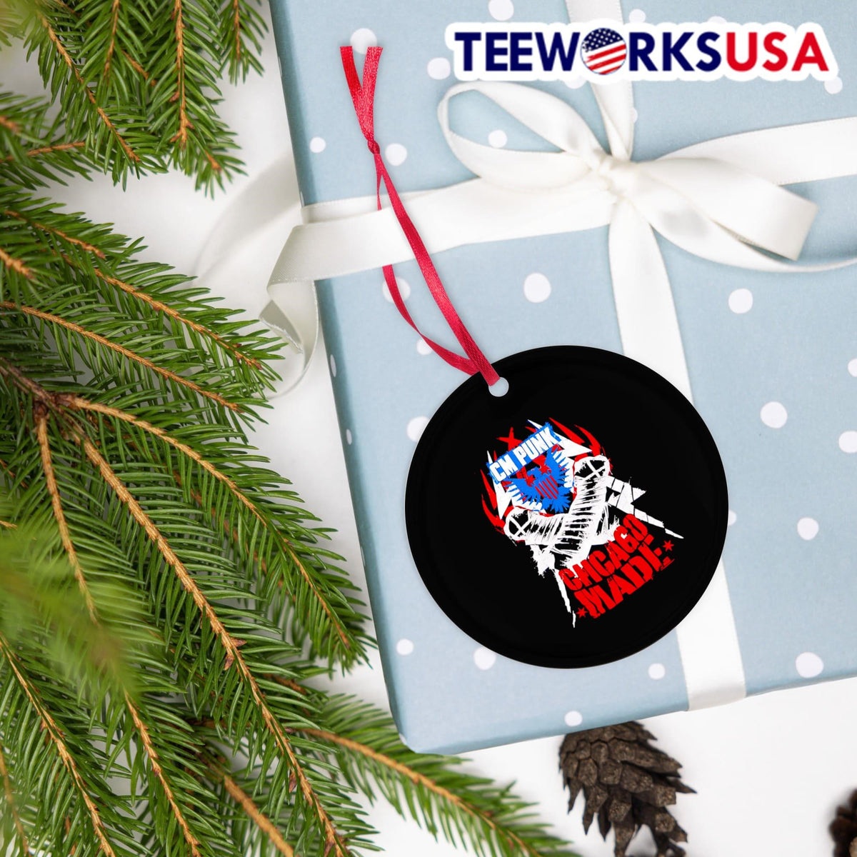 CM Punk Chicago Made Red, White and; Blue - Adult & Kids T-Shirts, Sweatshirts & Hoodies apparel design preview 4