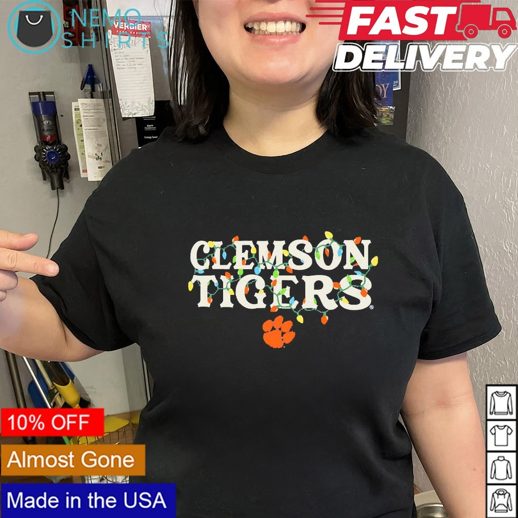 Clemson Tigers string lights Christmas - Adult & Kids T-Shirts, Sweatshirts & Hoodies apparel design preview 3