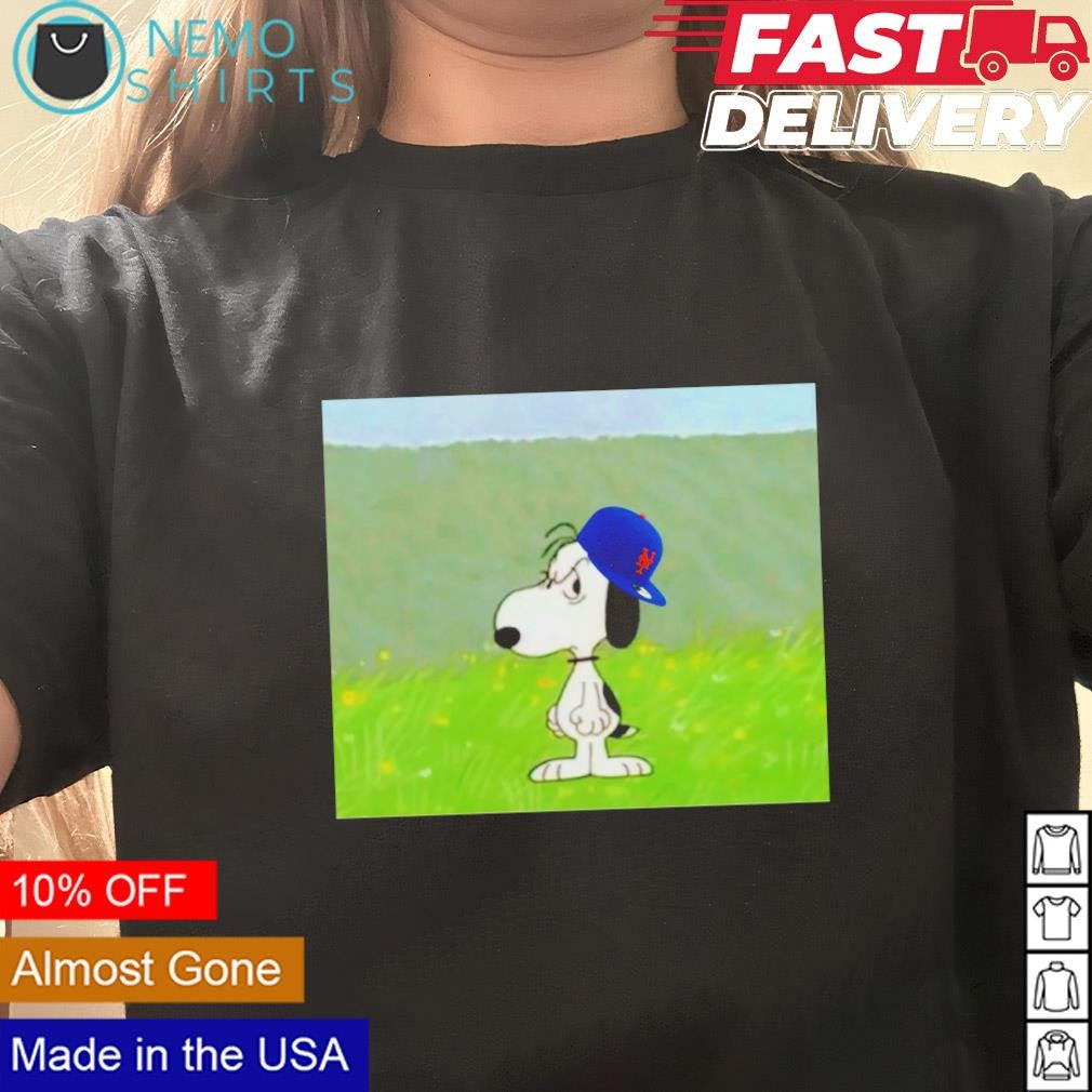 Grumpy Snoopy with New York Mets cap - Adult & Kids T-Shirts, Sweatshirts & Hoodies apparel design preview 3
