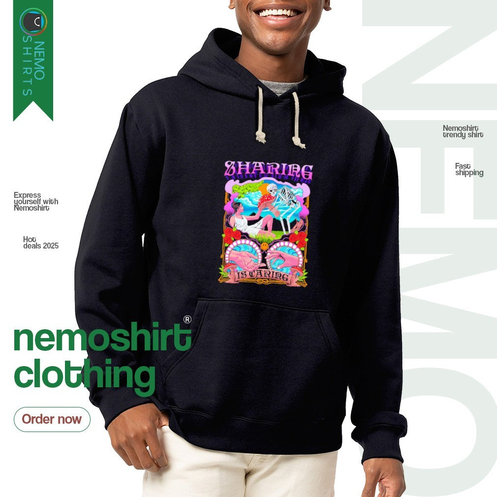 Sharing is caring skeleton mushrooms with a woman 420 - Adult & Kids T-Shirts, Sweatshirts & Hoodies apparel design preview 2